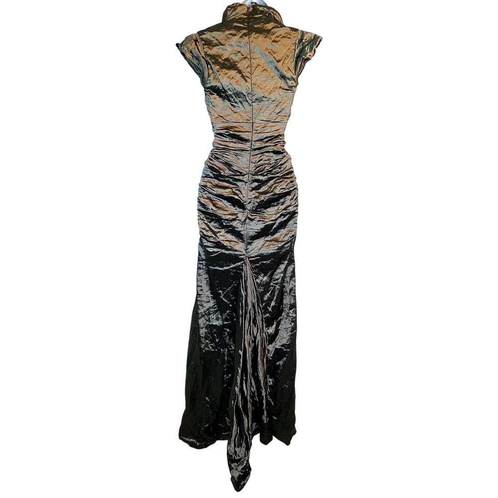 Nicole Miller Evening Gown Womens 2 Bronze Ruched Metallic Portrait Collar - Picture 15 of 16